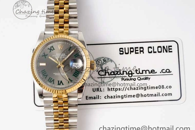 DIWF 904L SA3235 1:1 YG DateJust on Steel Bracelet Jubilee 36mm Best SS Markers Gray Dial Edition Green 0404